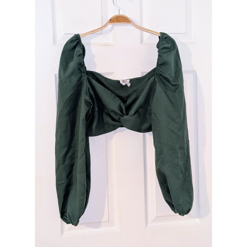 Princess Polly Forest Green Twist Front Long Sleeve Crop Top Size US 12